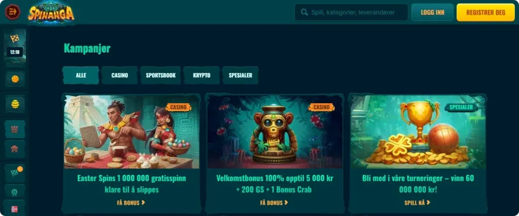Spinanga bonus oversikt tabell